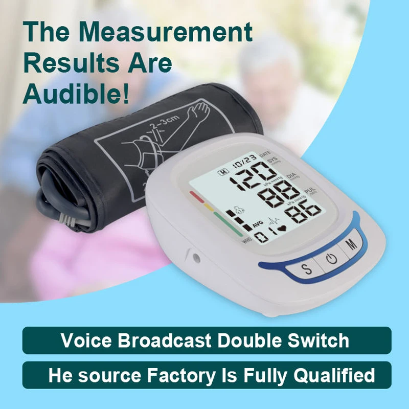 Upper Arm Cuff Monitor Electronic Sphygmomanometer Household Blood Pressure Monitors BP Measuring Instrument Tensiometer