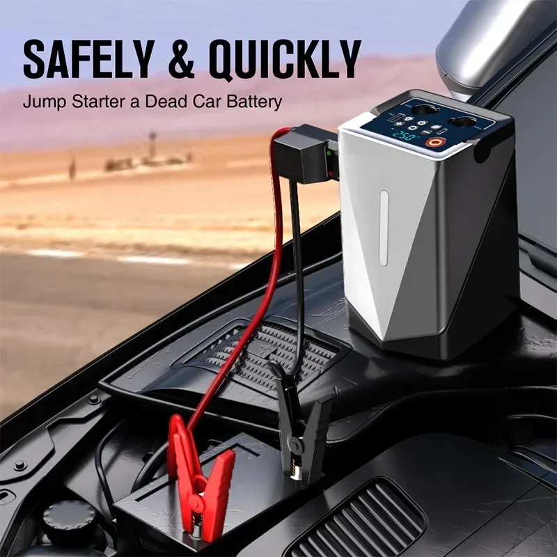 Car Jump Starter Jump Starter With Air Compressor LCD Screen All-in-one Suction & Blow Portable Booster Charger Car Battery Starting Device