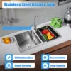 Multifunction Double Kitchen Sink with Drain Set Above Counter Under Mounter Mount Vegetable Basin Double-Slot 1