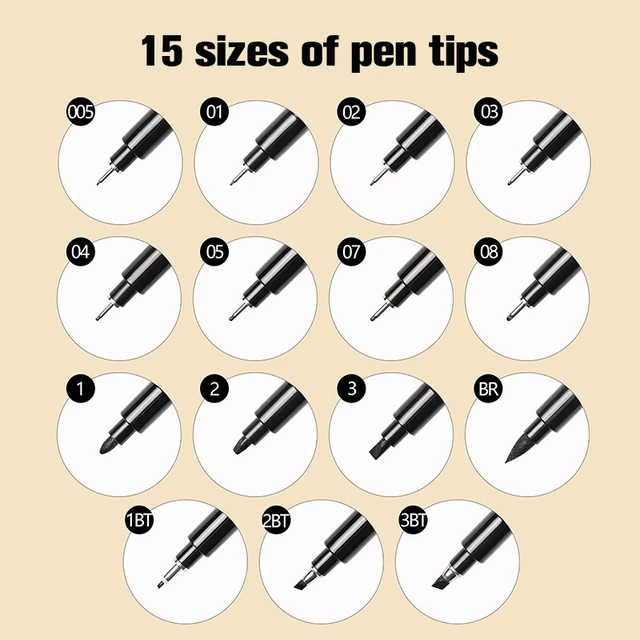 Pigment Liner Micron Pen Set Neelde Drawing Pens lot 005 01 02 03 04 05 08  1.0 Brush Art Markers Fineliner Sketching Pen