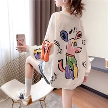 

2022 New Spring Long Sleeve Sweatshirts For Women Fashion Round Neck Oversized Cute Printing Chic Splicing Tops Female Ins Tide