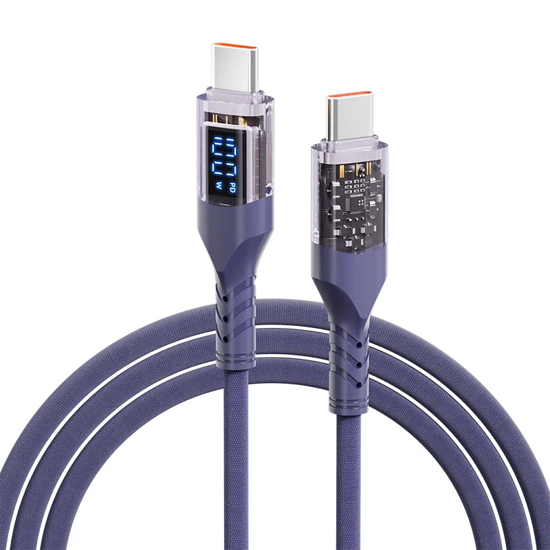 100W 디지털 디스플레이 USB-C to USB-C 고속 충전 케이블 투명 쉘 데이터 코드 1M 1.5M 보라색 타입-C 노트북 스마트폰용