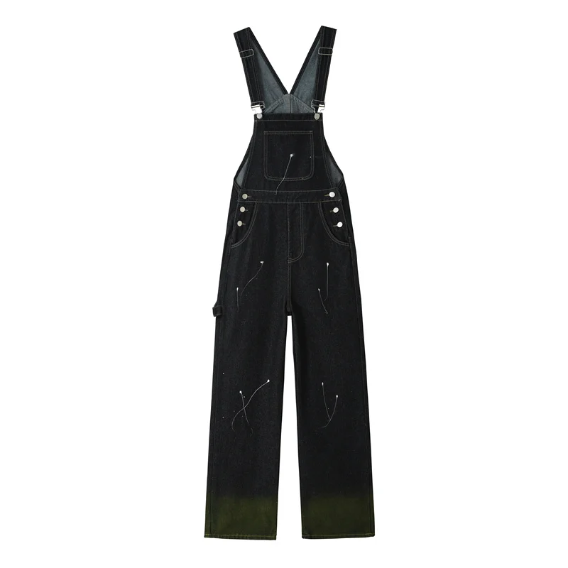 

New Fashion Slouchy Baggy Jeans Jumpsuit Women Clothes Female Girls Streetwear High Waisted Gradient Wide Legs Denim Strap Pants