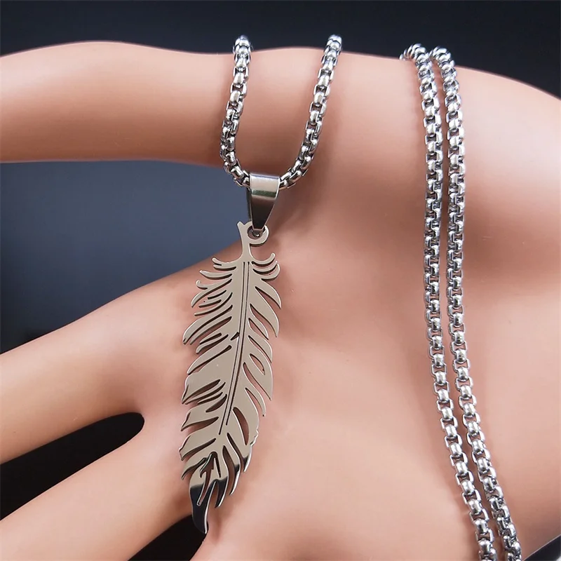 Collana di piume con catena in acciaio inossidabile, regali di
