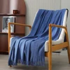 Simple&Opulence Winter Warm Blanket for Sofa 100% Cotton Tassels Throw Blankets for beds Soft Lightweight Pre-Washed Breathable 1