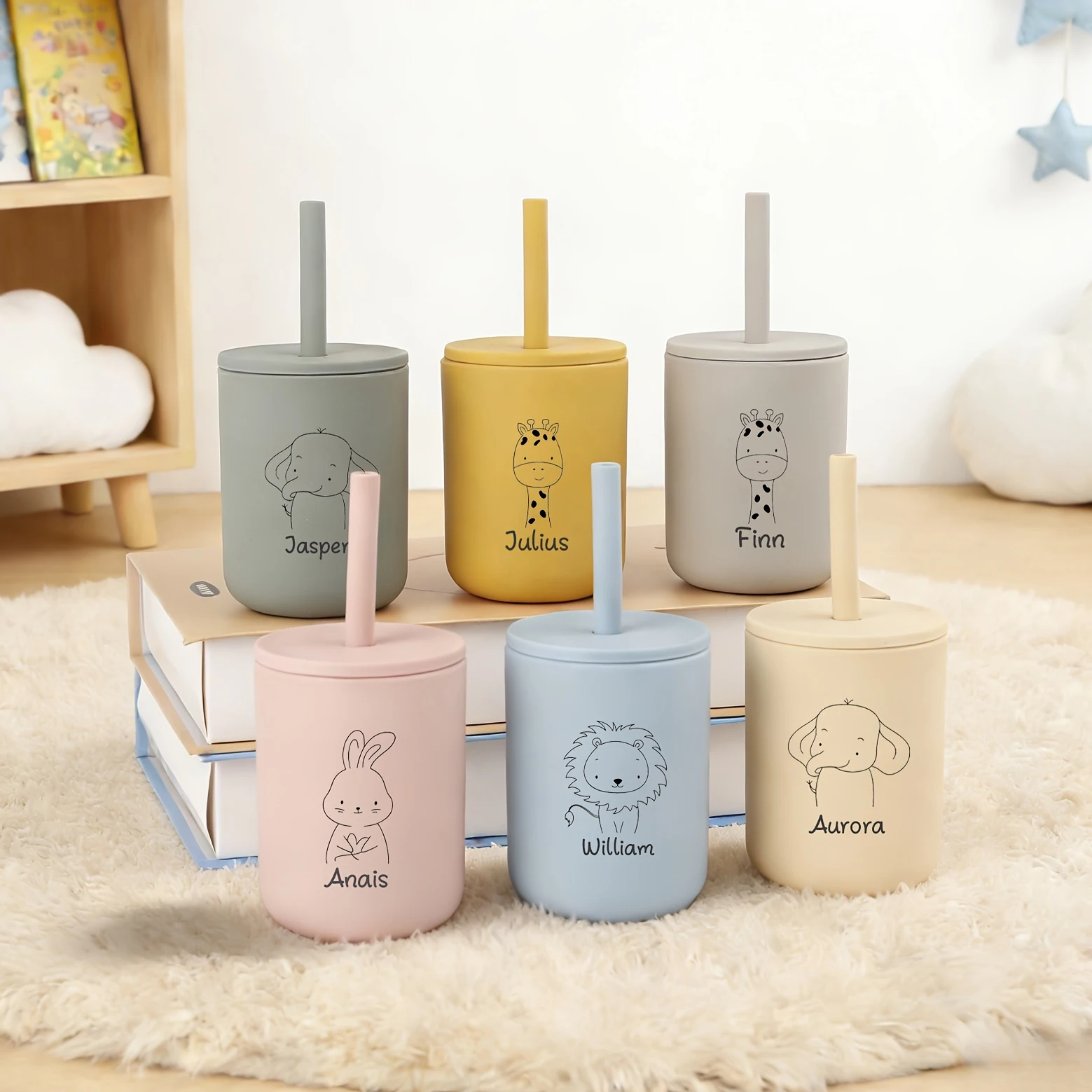 1pc 맞춤형 새겨진 실리콘 컵 7oz, 누출 방지 밀짚 텀블러, 맞춤형  훈련 컵, 베이비 샤워 생일 선물