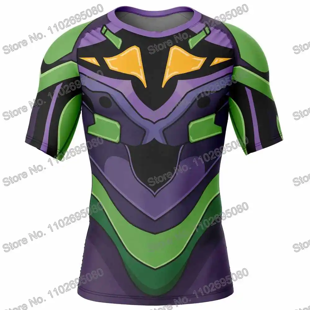 Evangelion Surf Clothing BJJ MMA Men Rash Guard Short Sleeve Diving T-Shirt Tight Swimwear Summer Beach Floatsuit Anime GYM Tops
