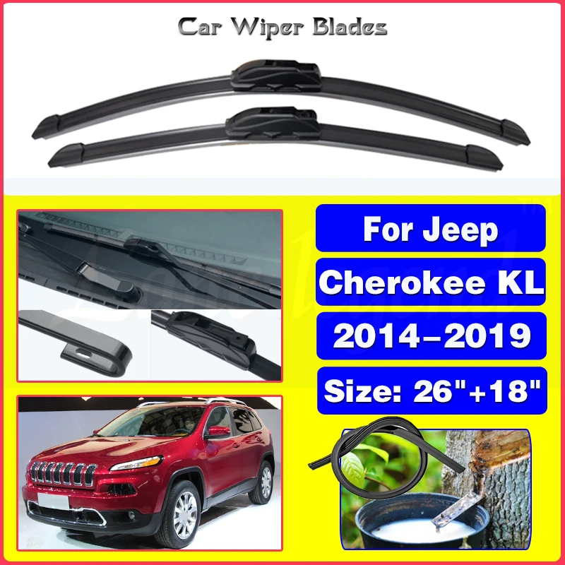 Фото Автомобильные щетки стеклоочистителя для Jeep Cherokee KL 2014, 2015, 2016, 2017, 2018, 2019, ветровое стекло, переднее стекло, автомобильные аксессуары, 26 + 18 дюймов №1
