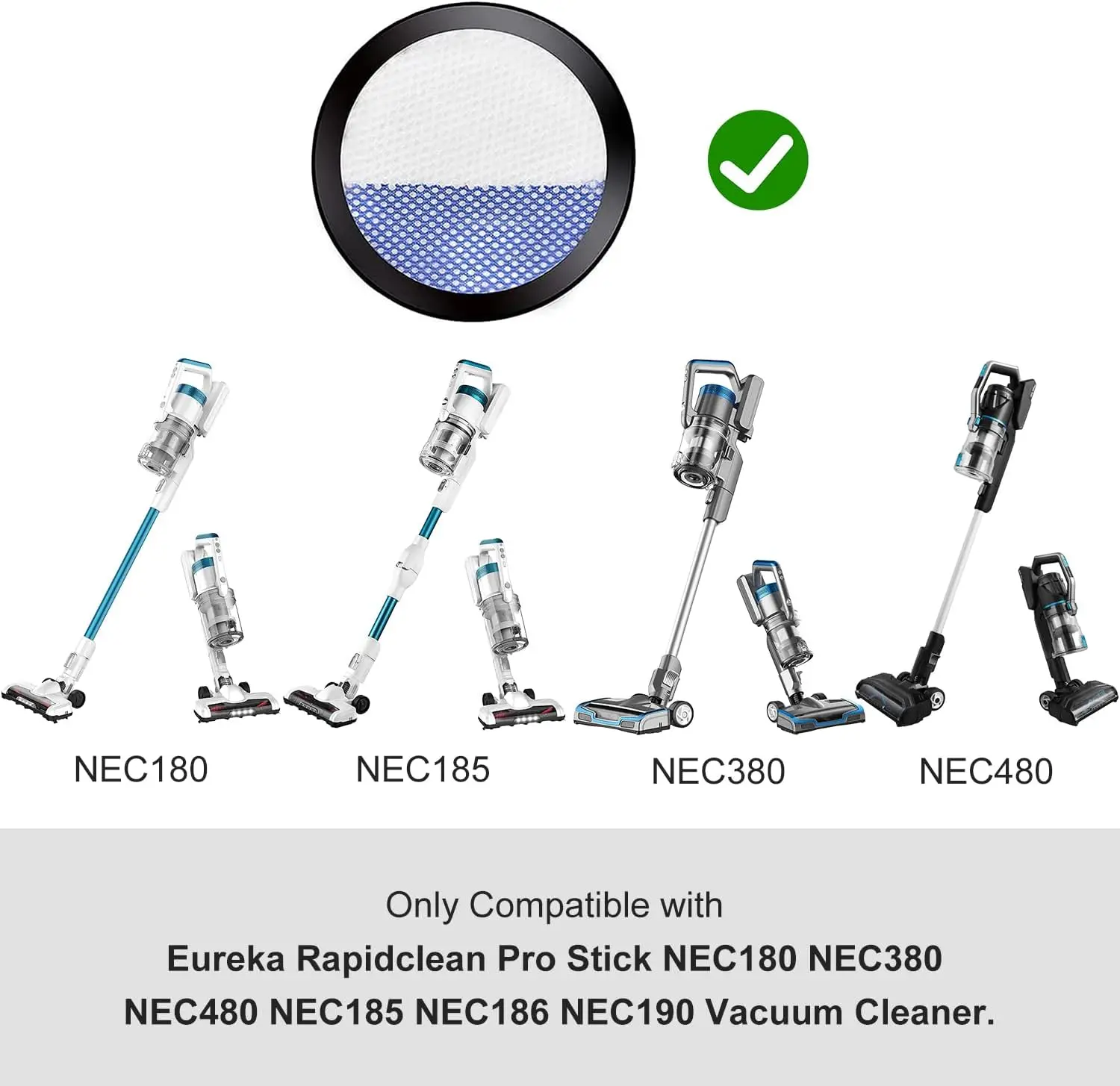 Filter For RapidClean Pro Cordless Stick Vacuum Cleaner NEC180 NEC185 NEC186 NEC190 Parts Replacement Home Appliance Eureka