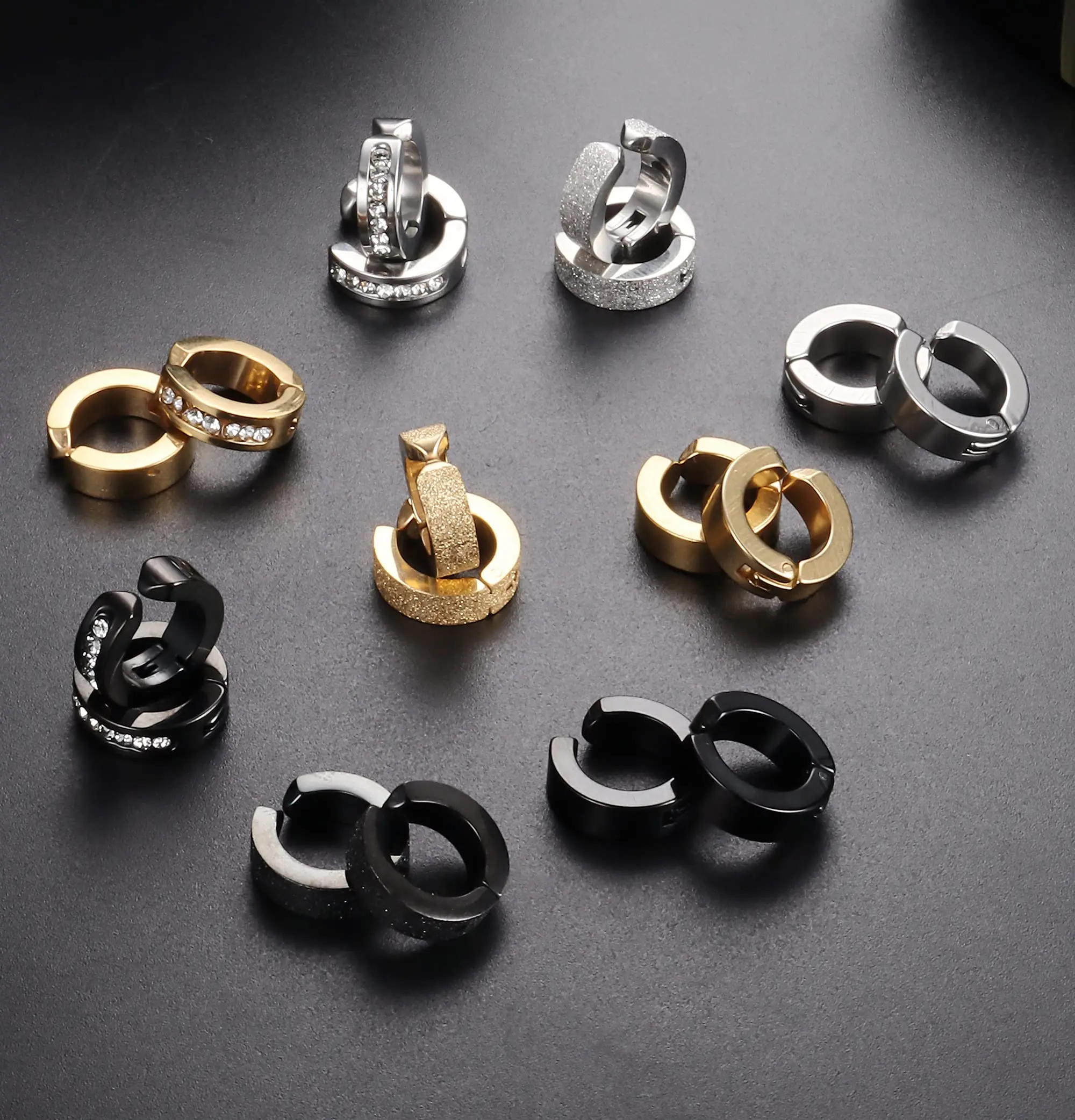 1 Pair/9 Pairs Non-Piercing Earrings Stainless Steel Clip On Hoop Earrings For Men Women Paved CZ Ear Clip Earrings Set 4