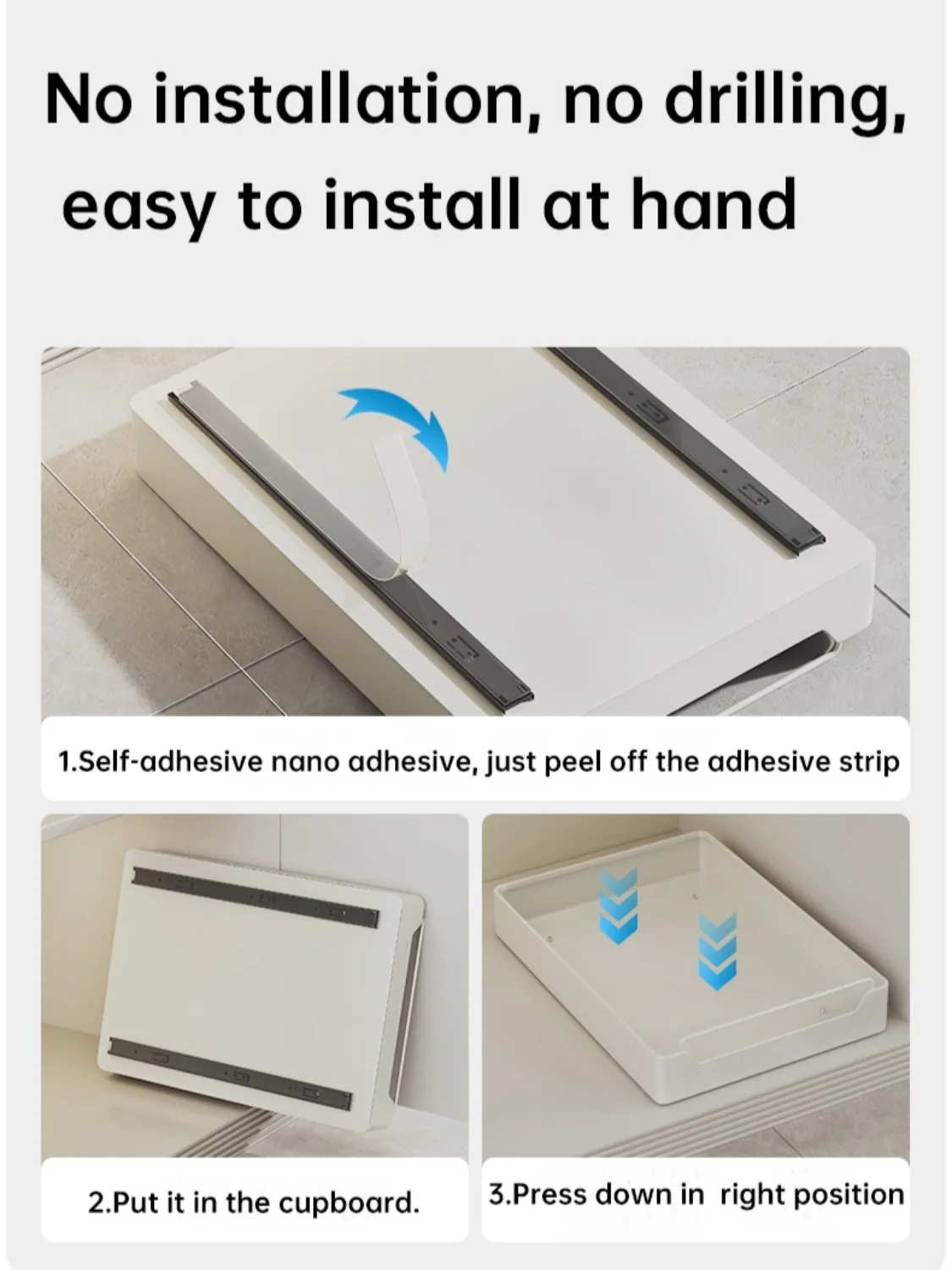 Non Perforated Kitchen Pull-out Shelf，Kitchen Storage Rack with Sliding Rails，Drawer Storage Tray，Cabinets Organizer，spice Rack
