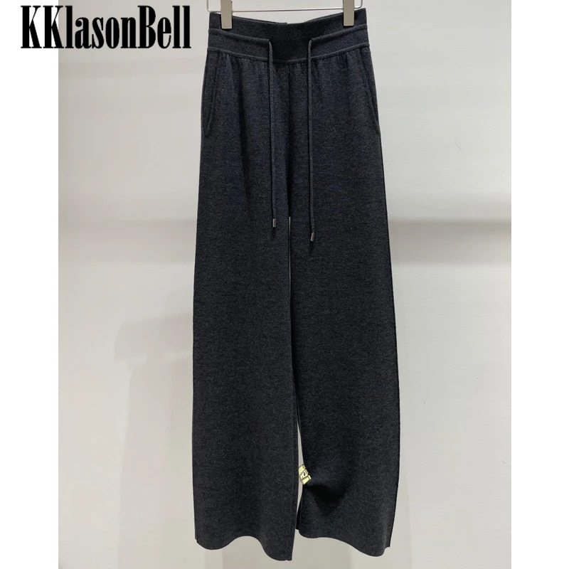 

12,6 KKlasonBell 100% шерстяные трикотажные широкие брюки с Кулиской для женщин