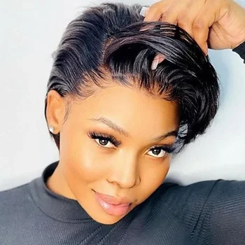 Rebecca Short Pixie Bob T Part Lace Front Human Hair Wigs For Women Peruvian Remy Hair Ombre Blonde 613 Glueless HD Lace Wigs