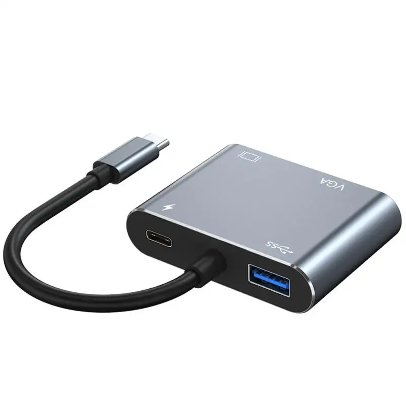 USB C 허브-4K VGA USB C 3.0 HDMI 호환 어댑터, 맥북 휴대폰 노트북 TV PC 케이블 어댑터, 4 in 1