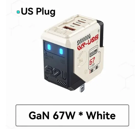 67W GaN Charger Mecha Robot Three Port QC PD Fast Charging Power Adapter