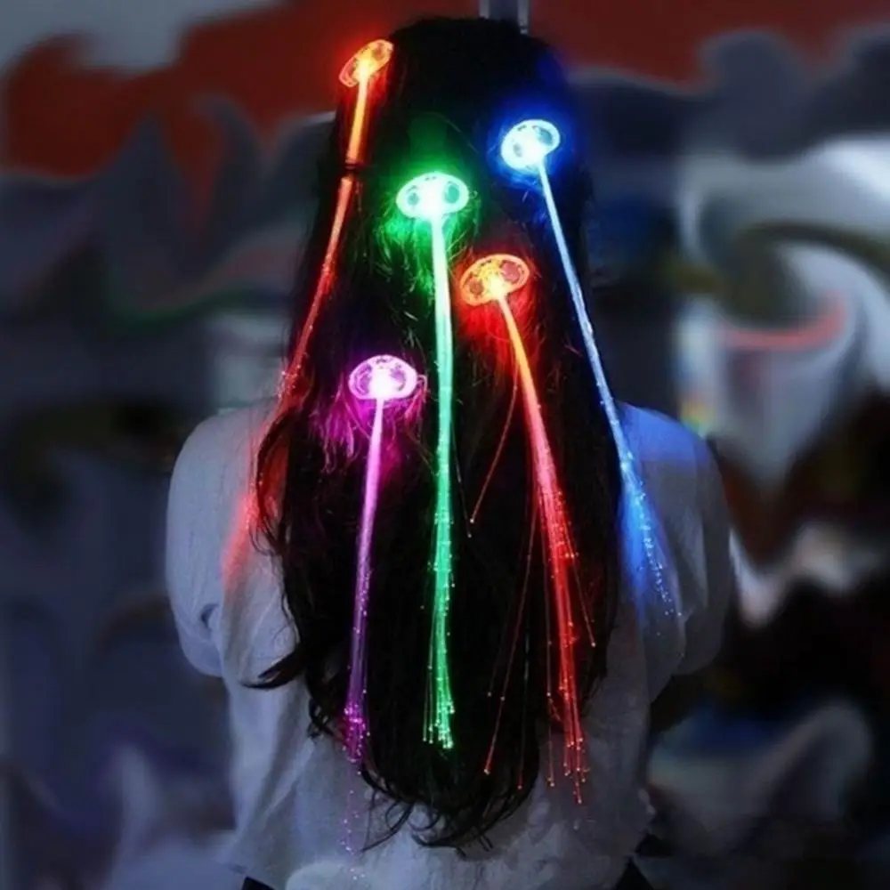 Echo-beauty LED Flashing Hair Braid Light Up Braid Luminous Fiber Optic Hairpin Decor for Halloween Party Bar 4