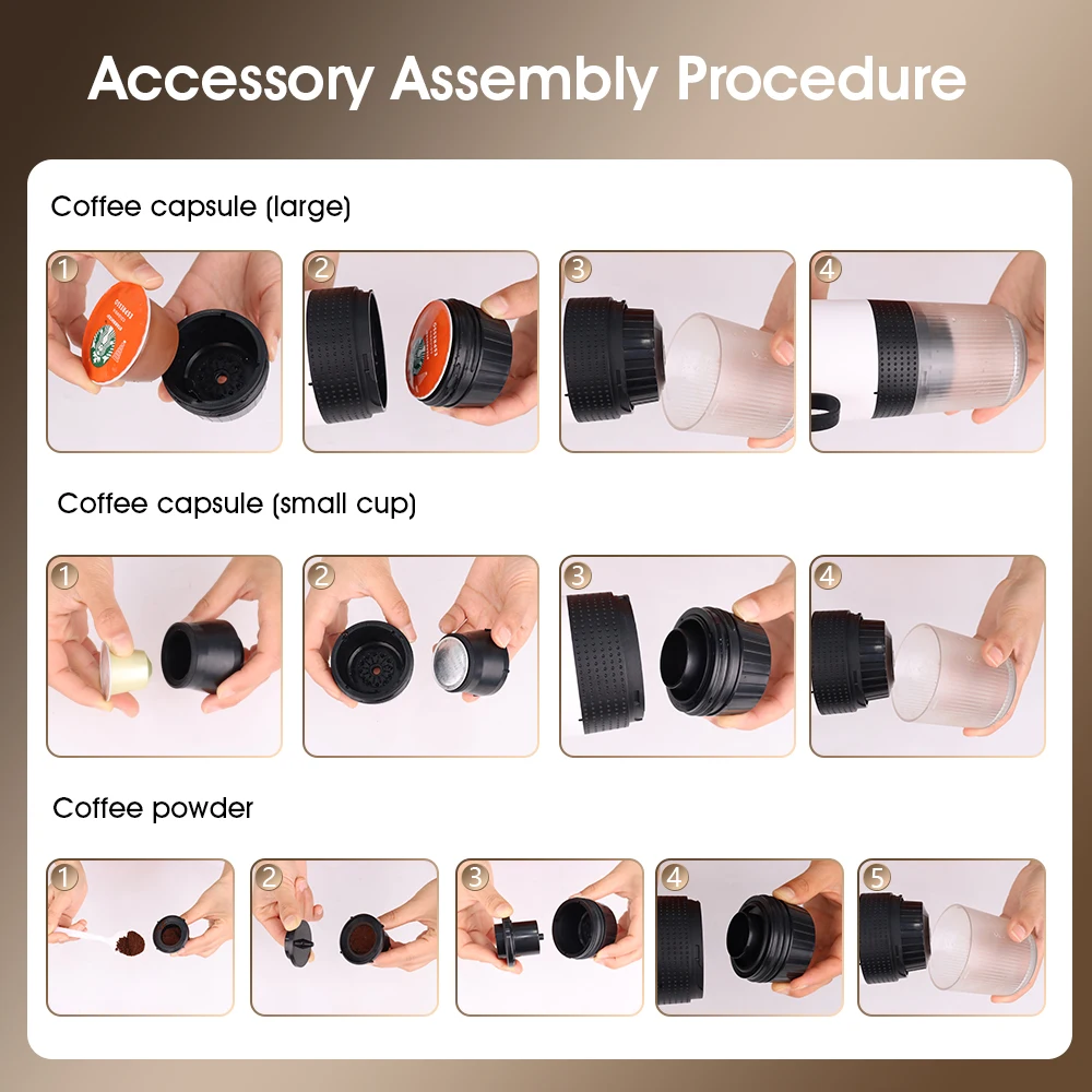 Espresso Coffee Maker USB Portable Electric Espresso Machine 3-In-1 Capsule Coffee Maker Small Wireless Heating For Home Camping Travel