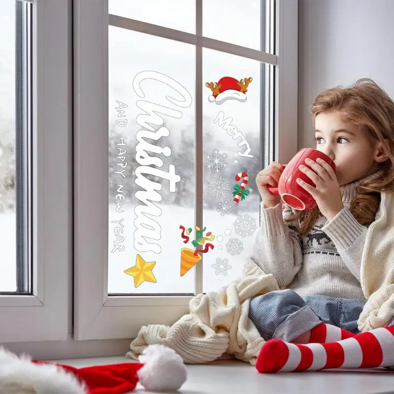 Christmas Door Stickers Holiday Window Clings Cute Christmas Mirrors Clings PVC Window Christmas Stickers Christmas Door Decals