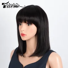 

Trueme Straight Bob Human Hair Wigs Remy Brazilian Human Hair Wig With Bangs Bone Straight Medium Bob Full Machine Wig For Women