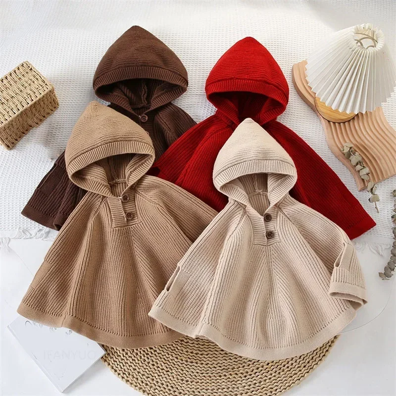 Korean Girl Infant Toddler Sweaters Cloak Baby Clothing Coat Cute Fashion Autumn Winter Outdoor Windproof Jackets Kids Outerwear