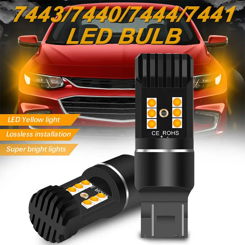 2Pcs No Hyper Flash 7440 T20 Auto Car Led Backup Reverse Turn Signal Light Bulbs 