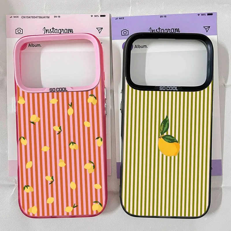 Cute Fresh Lemon Fruit Phone Case with Pink Stripe Pattern - Shockproof Cover