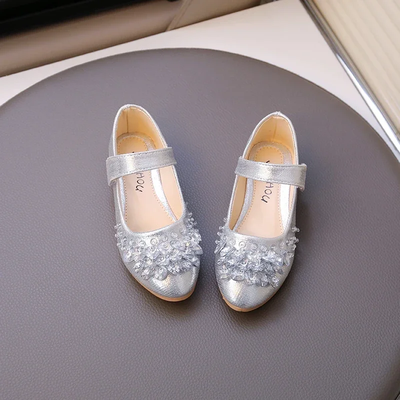 Girls Leather Shoes for Party Wedding Children Crystal Shiny Princess Shoes Sweet Kids Performance Shoes Spring Autumn 2025 New