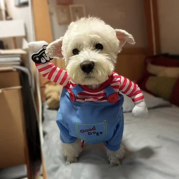 Bonito engraçado roupas para cães halloween traje para animais de estimação para pequenos cães grandes gatos ajustável filhote de cachorro cosplay outfits macacão pug festa vestuário 1