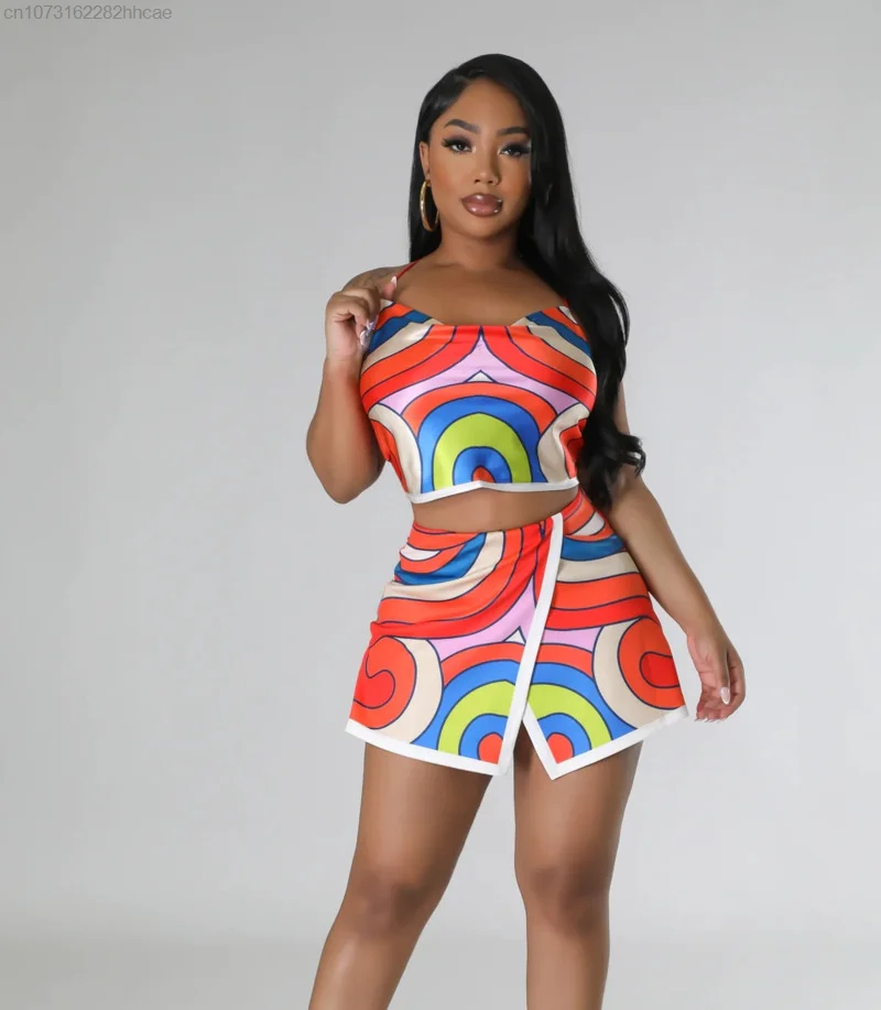 Summer Women's Suit Luxury Designer Two Piece New In Matching Skirt Set Female Vacation Beach Outfits Y2k Style Sexy Skirts Sets