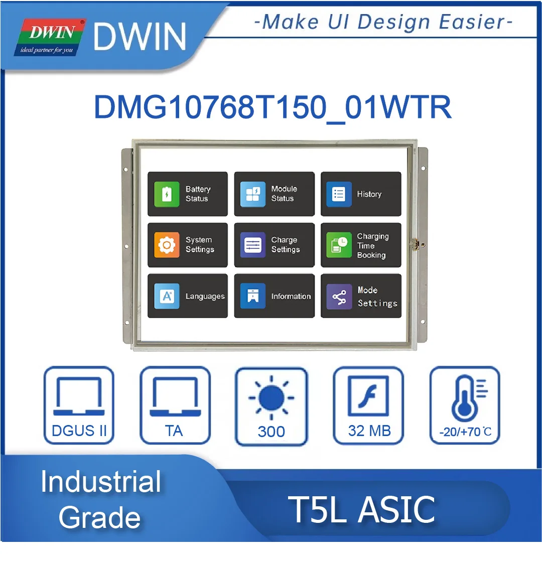 

15.0 Inch 1024*768 Pixels Resolution 16.7M Colors IPS-TFT-LCD Wide Viewing Angle With Conformal Coating DMG10768T150_01W