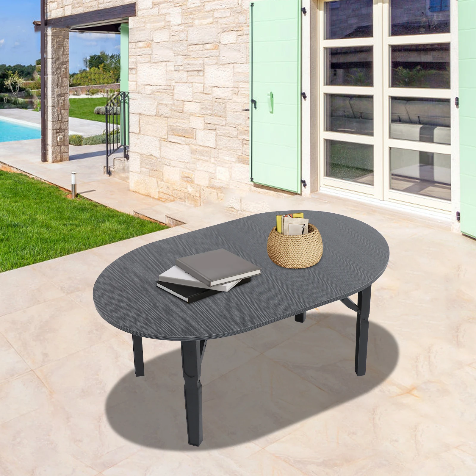 Foldable Coffee Table Modern Oval Side Table for Living Room, Bedroom & Office No Assembly Needed 3