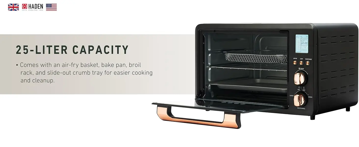 Haden Countertop 6 Slice Toaster Oven Air Fryer Combo for Kitchen, Black/Copper