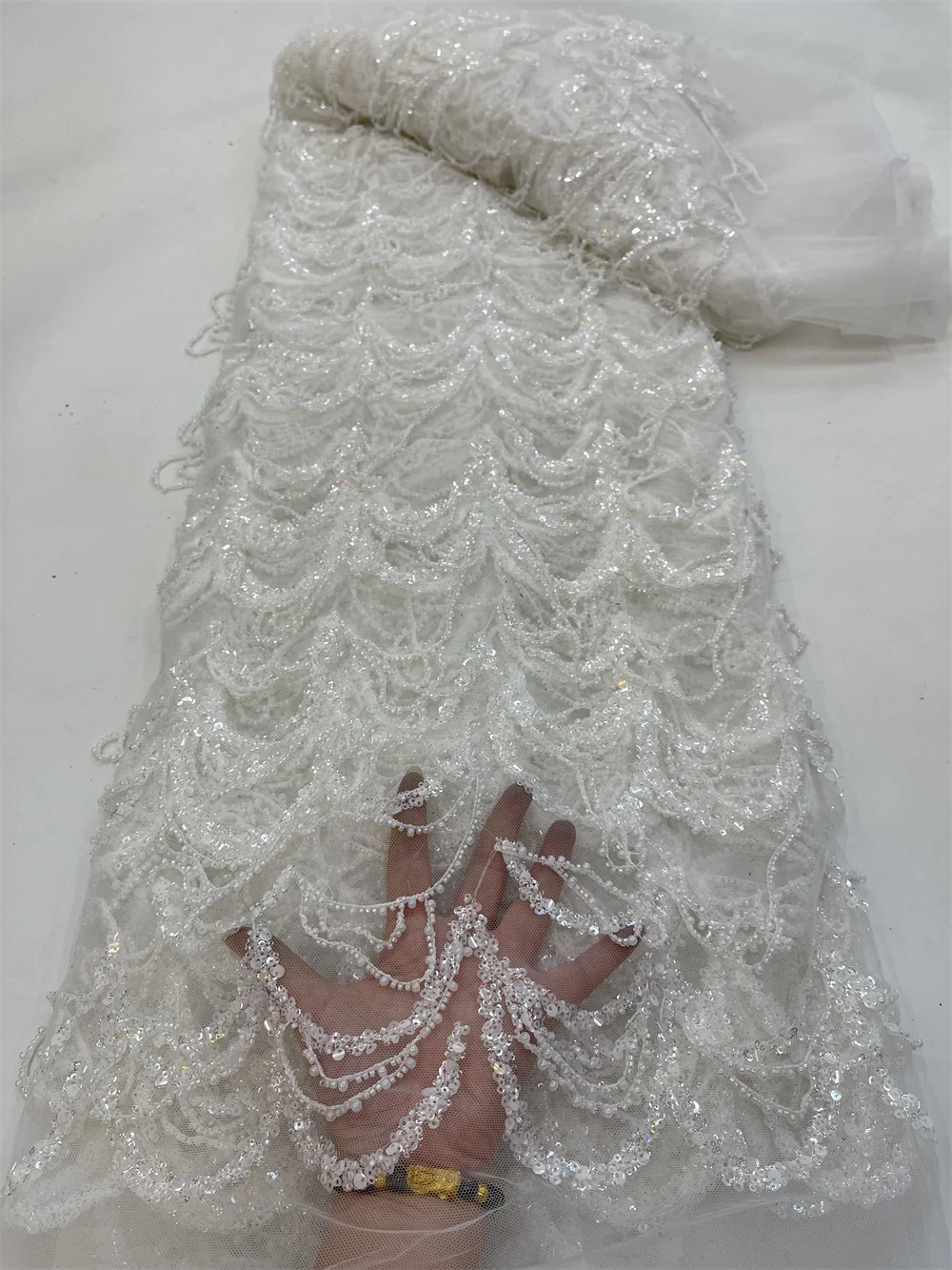 

Luxurious Nigerian Handmade Beads Lace Fabric 2023 High Quality Sequins Beaded Embroidery African French Lace Fabric For Dress