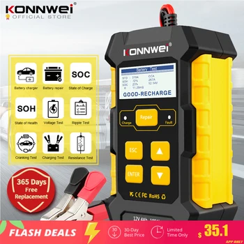 KONNWEI KW510 전체 자동 12V 자동차 배터리 테스터 펄스 수리 5A 배터리 충전기 습식 건조 AGM 젤 리드 산성 자동차 수리 도구