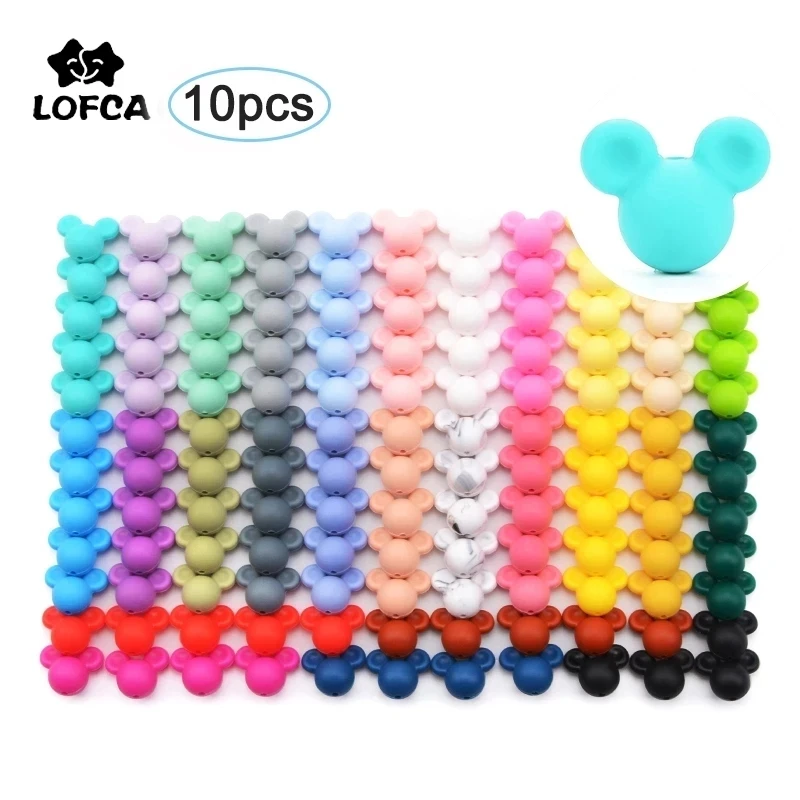 LOFCA 10pcs Silicone Teething Mouse Beads Baby Teether Beads Food Grade Silicone BPA Free DIY Necklace Pendant Making