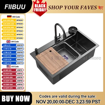 อ่างล้างจานหนา 304 สแตนเลสสตีล Double TRACK Stepped มัลติฟังก์ชั่ขนาดใหญ่ SINGLE SLOT ล้าง/ตัด/ท่อระบายน้ําในหนึ่งชุด 1