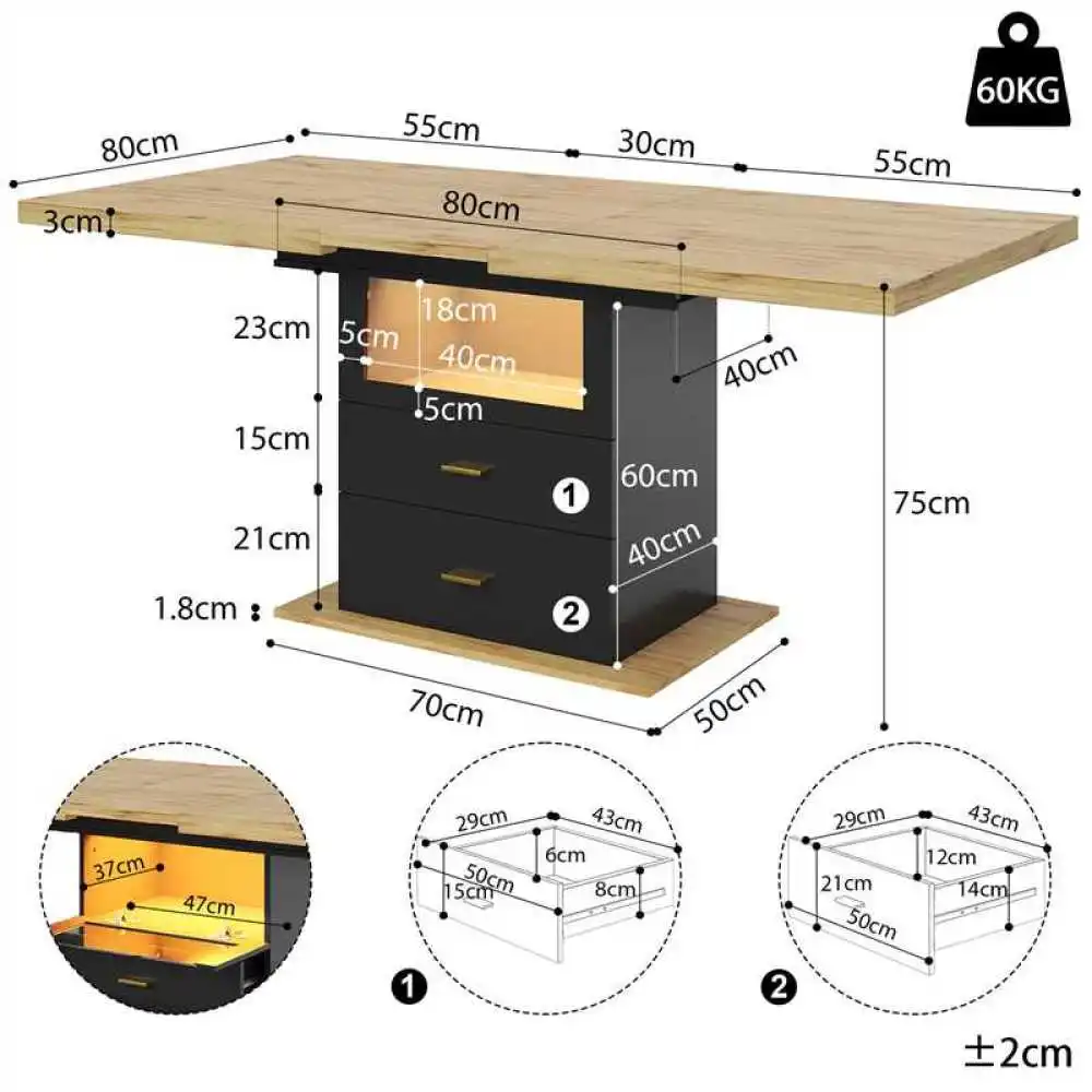 Multifunktionaler ausziehbarer LED-beleuchteter Esstisch – erweiterbarer Tisch 110–140 cm, platzsparender Küchen-/Terraztisch für 6 Personen – Detail 28