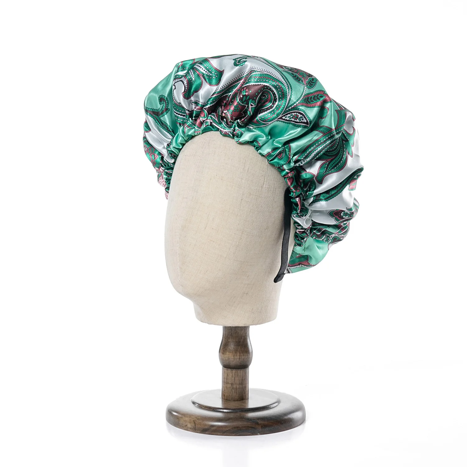 Großhandel Frauen große Doppels chicht Satin Gummiband Schlaf haube Ankara Kopf Wickel kappe Druck Dame Kopf bedeckung Turban – Detail 10
