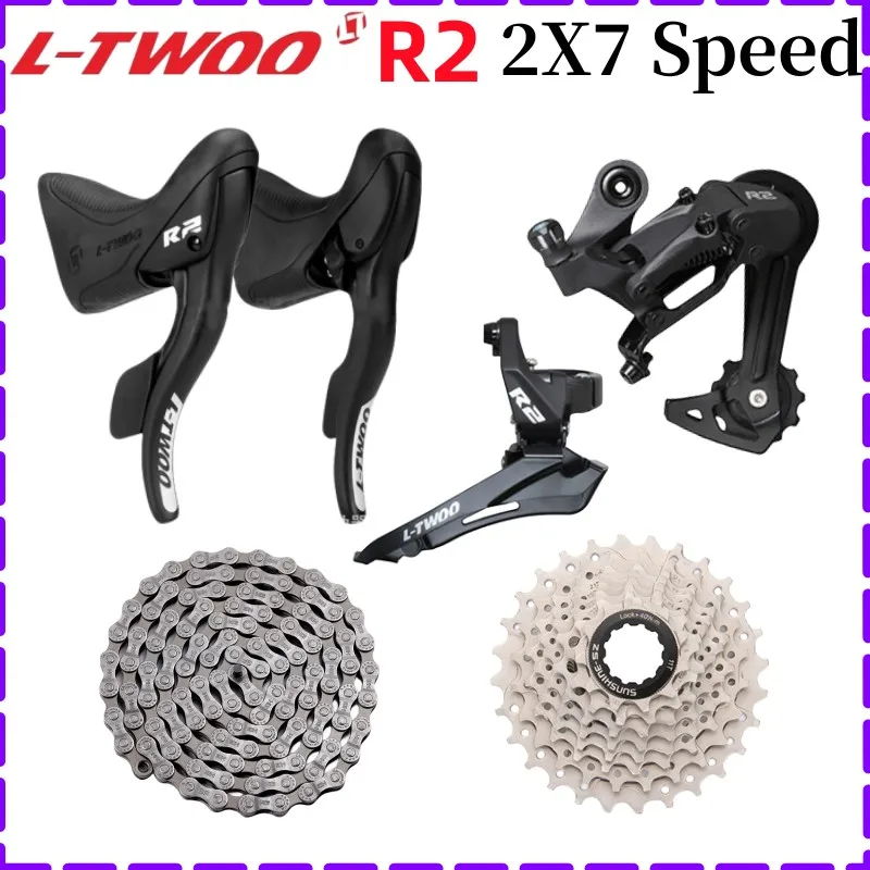

LTWOO R2 2X7 Speed Road Bike Groupset 2X7S Shifter Brake Lever Front Rear Derailleurs Kit Sunshine Road Cassette HG40 116L Chain