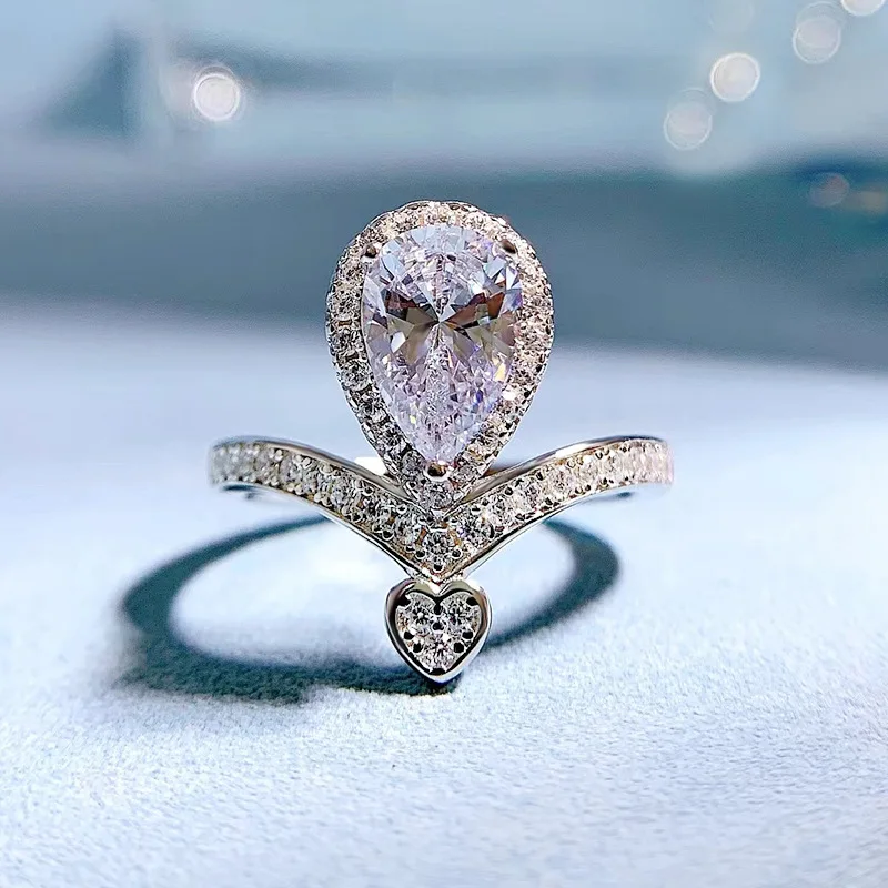 

S925 серебряная капля Корона 6*9 бриллиантовое кольцо женская мода простая и универсальная оптовая продажа