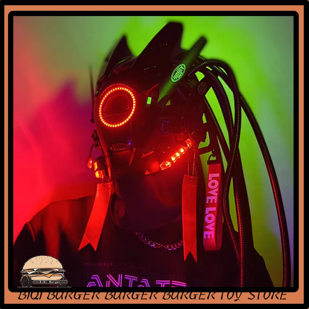 Casco Cyberpunk Shinobi Mask Robot Samurai Mask Cosplay Techwear Cyber Punk Hi-Tech Helmet Armor Giocattolo Futuristico Con Luce A Led