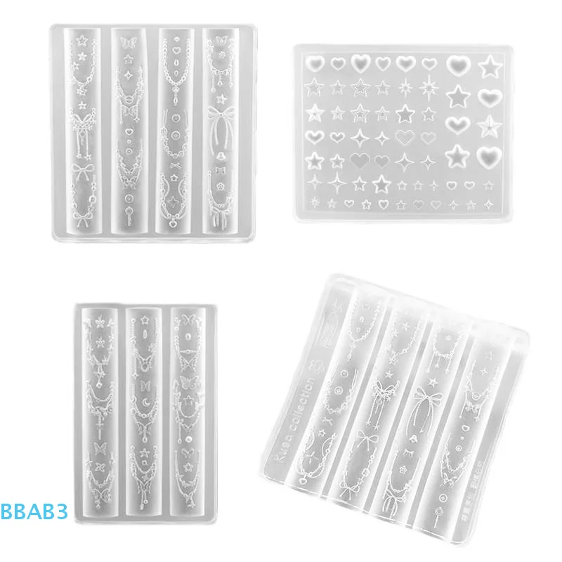 【B】4개입 귀여운 리본 체인 네일 실리콘 하트 3D 네일 몰드 네일 아트 장식..