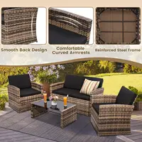 4-Piece Patio Wicker Rattan Sectional Sofa Cushions Glass Table All-Weather Garden Porch Backyard, Customized 4