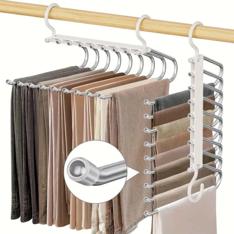 Pants Hanger 9-Tier Non-Slip Stainless Steel Pants Hanger Space-Saving Multi-Layered for Closet Organization of Jeans Leggings & Skirts