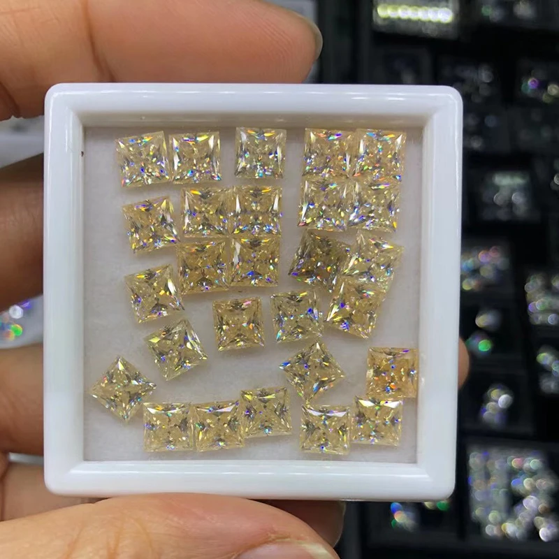 

0.1CT~5CT Champagne Color Brilliant Princess Cut Moissanite Stone VVS1 Loose Pass Diamonds Test Gemstone For Jewelry Making Bead
