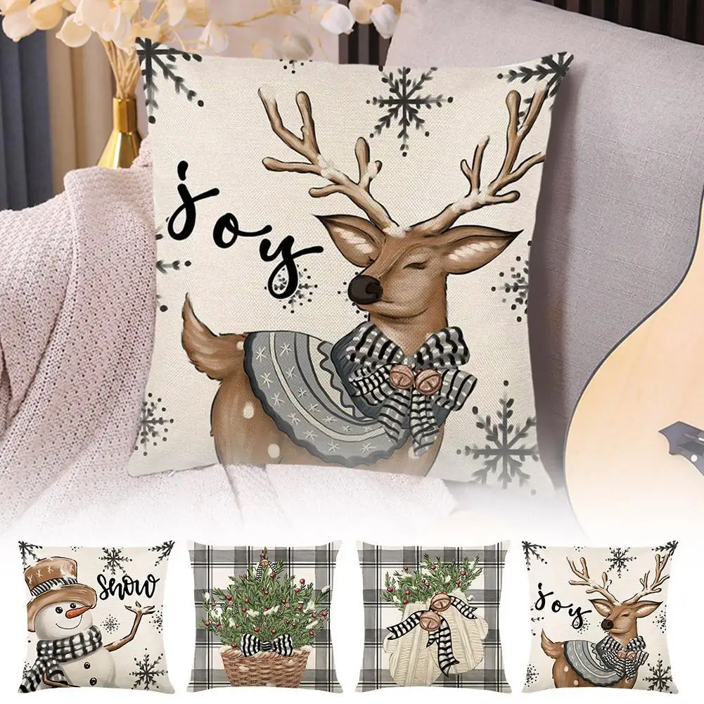 

45x45cm Christmas Pillowcase Xmas Elk Snowman Linen Pillow Case Lattice Series Christma Cushion Cover Sofa Pillow Home Decor