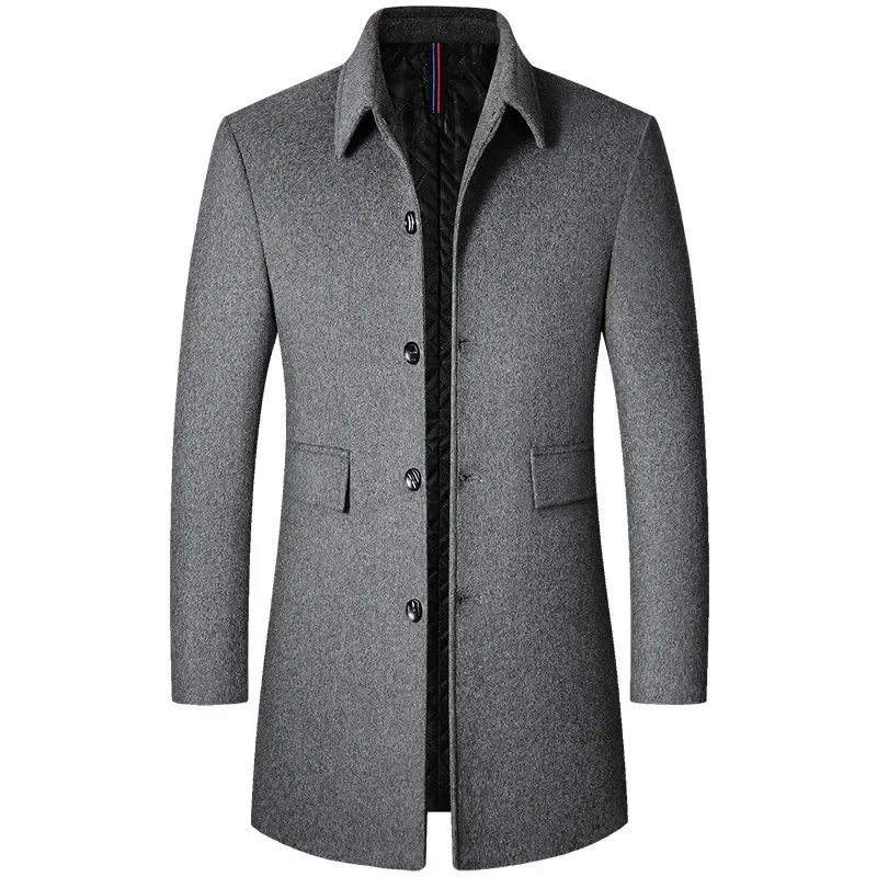 

2023 Autumn Winter Men Wool Blends Thicken Warm Long Parka Coat Business Casual Trench Leisure Male Dust Overcoat