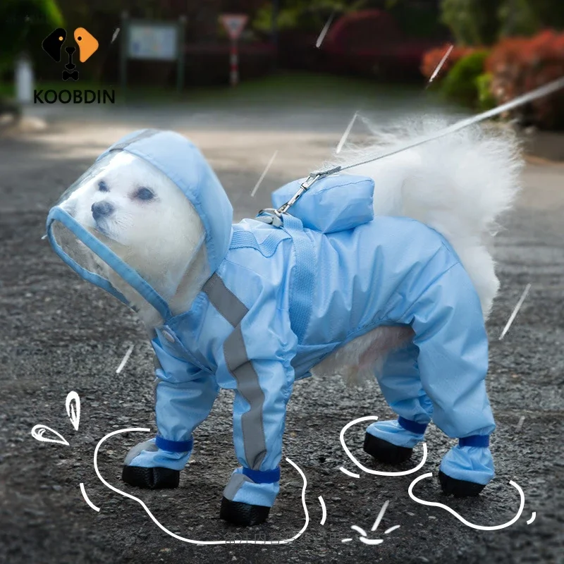 Pet Dog Raincoat Hooded Jumpsuit Waterproof Dog Jacket Outdoor Reflective Dogs Rain Coat Water Resistant Dogs Clothes XS-2XL
