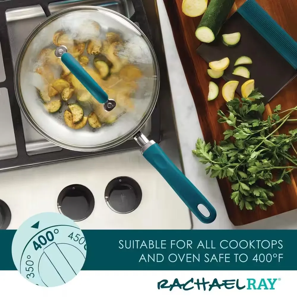 Rachael Ray Create Delicious Aluminum Nonstick Cookware Set, 13-Piece,  Light Blue Shimmer 