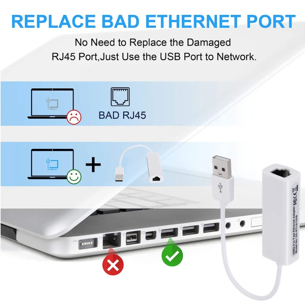 Usb 2.0 para Rj45 Lan Ethernet Adapter Placa de Rede para pc Macbook Laptop Windows 10 100mbps Rtl8152b - Imagem 4
